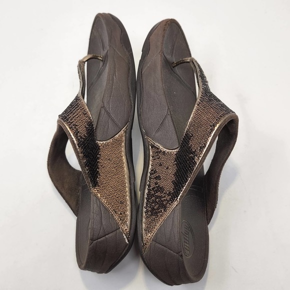 Fit Flop Womens Electra Bronze Sequins Brown Thong Sandal Size 9 Wedge Walking - Picture 8 of 9